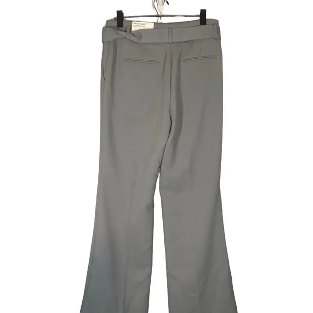 Ann Taylor Gray Textured The Belted Boot High Rise Full Length Pants Women Sz 8